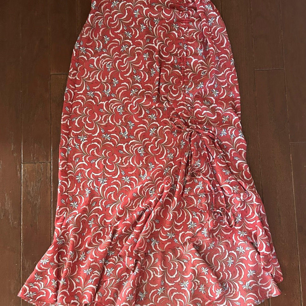 Stunning for spring Floral Asymmetrical Skirt burnt orange cream and pale blue